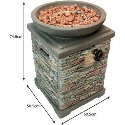 MONSTER SHOP Foyer Au Gaz Extérieur Traditionnel Oxyde Magnésium Jardin Ø 46 Cm H 74.5cm X L 50.5 Cm 40000 BTU Brasero Chauffage Patio Firepit [3Kg Pierre De Lave, Régulateur + Tuyau Gaz CE & Housse GRATUITS] - Gris -Chauffage d'extérieur Soldes 55486987 5