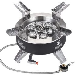 BULIN Réchaud De Camping Haute Puissance 18 000 W Avec Allumage Piézo-électrique Coupe-vent Réchaud à Gaz à Sept Cœurs Réchaud De Randonnée Pliable Pour La Pêche En Plein Air Randonnée Voyage - Argent