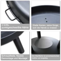 Randaco Bac à Feu 82cm Bac à Plantes Feu De Terrasse Grille Avec Poignées - Noir -Chauffage d'extérieur Soldes 56395362 5