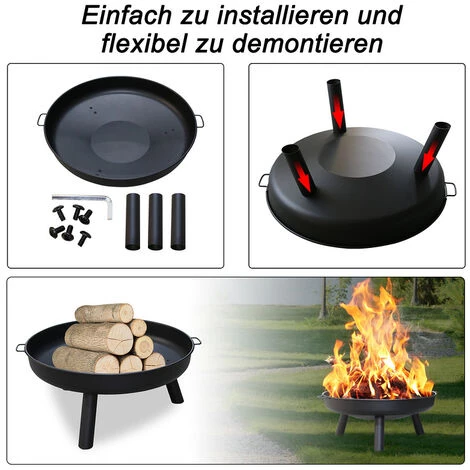 Randaco Bol De Feu Avec Plaque De Flammes Outdoor Feu De Camp Jardin 80 Cm Haute Qualité Ronde - Noir 4 Randaco Bol De Feu Avec Plaque De Flammes Outdoor Feu De Camp Jardin 80 Cm Haute Qualité Ronde - Noir – Image 2