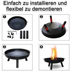 Randaco Bol De Feu Corbeille à Feu 82cm Corbeille à Plantes Fond De Dentelle Foyer Avec Poignées - Noir 9 Randaco Bol De Feu Corbeille à Feu 82cm Corbeille à Plantes Fond De Dentelle Foyer Avec Poignées - Noir -Chauffage d'extérieur Soldes 56396013 3