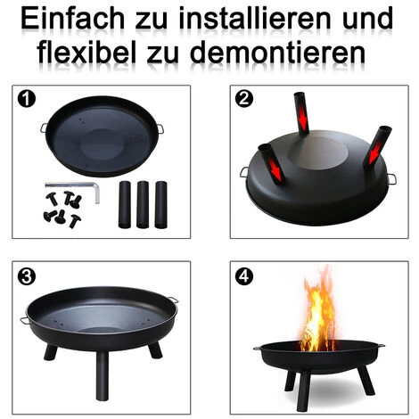 Randaco Bol De Feu Corbeille à Feu 82cm Corbeille à Plantes Fond De Dentelle Foyer Avec Poignées - Noir 5 Randaco Bol De Feu Corbeille à Feu 82cm Corbeille à Plantes Fond De Dentelle Foyer Avec Poignées - Noir – Image 3