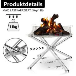 Randaco Foyer Ensemble De Paniers à Feu Avec Sac Acier Inoxydable Extérieur Mesh Camping Pliable 42X42CM - Argent -Chauffage d'extérieur Soldes 56396043 3