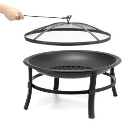 INSMA Brasero Exterieur BBQ Rond KINGSO Dia.66cm Avec Baton + Grill + Housse -Chauffage d'extérieur Soldes 56502043 3