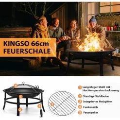 INSMA Brasero Exterieur BBQ Rond KINGSO Dia.66cm Avec Baton + Grill + Housse -Chauffage d'extérieur Soldes 56502043 5