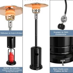 GOPLUS Parasol Chauffant Gaz En Fer,Chauffe-terrasse Etanche,Chauffage Extérieur Vertical Style Classique,Chauffage Gaz Terrasse,Extérieur Pour Jardin,Camping, Barbecue (Noir) 9 GOPLUS Parasol Chauffant Gaz En Fer,Chauffe-terrasse Etanche,Chauffage Extérieur Vertical Style Classique,Chauffage Gaz Terrasse,Extérieur Pour Jardin,Camping, Barbecue (Noir) -Chauffage d'extérieur Soldes 57205528 3