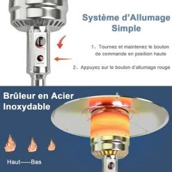 GOPLUS Parasol Chauffant Gaz En Fer,Chauffe-terrasse Etanche,Chauffage Extérieur Vertical Style Classique,Chauffage Gaz Terrasse,Extérieur Pour Jardin,Camping, Barbecue (Gris) 9 GOPLUS Parasol Chauffant Gaz En Fer,Chauffe-terrasse Etanche,Chauffage Extérieur Vertical Style Classique,Chauffage Gaz Terrasse,Extérieur Pour Jardin,Camping, Barbecue (Gris) -Chauffage d'extérieur Soldes 57205602 3