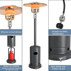 GOPLUS Parasol Chauffant Gaz En Fer,Chauffe-terrasse Etanche,Chauffage Extérieur Vertical Style Classique,Chauffage Gaz Terrasse,Extérieur Pour Jardin,Camping, Barbecue (Gris) 10 GOPLUS Parasol Chauffant Gaz En Fer,Chauffe-terrasse Etanche,Chauffage Extérieur Vertical Style Classique,Chauffage Gaz Terrasse,Extérieur Pour Jardin,Camping, Barbecue (Gris) -Chauffage d'extérieur Soldes 57205602 4