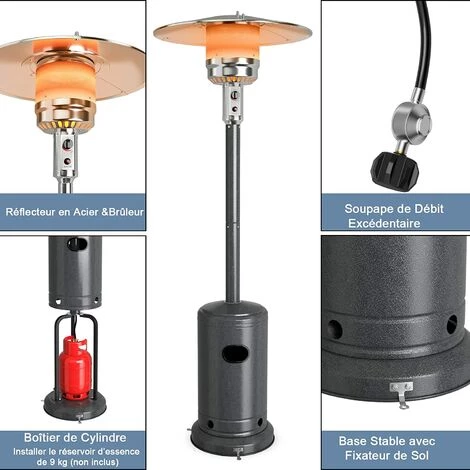 GOPLUS Parasol Chauffant Gaz En Fer,Chauffe-terrasse Etanche,Chauffage Extérieur Vertical Style Classique,Chauffage Gaz Terrasse,Extérieur Pour Jardin,Camping, Barbecue (Gris) 6 GOPLUS Parasol Chauffant Gaz En Fer,Chauffe-terrasse Etanche,Chauffage Extérieur Vertical Style Classique,Chauffage Gaz Terrasse,Extérieur Pour Jardin,Camping, Barbecue (Gris) – Image 4