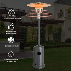 GOPLUS Parasol Chauffant Gaz En Fer,Chauffe-terrasse Etanche,Chauffage Extérieur Vertical Style Classique,Chauffage Gaz Terrasse,Extérieur Pour Jardin,Camping, Barbecue (Gris) 11 GOPLUS Parasol Chauffant Gaz En Fer,Chauffe-terrasse Etanche,Chauffage Extérieur Vertical Style Classique,Chauffage Gaz Terrasse,Extérieur Pour Jardin,Camping, Barbecue (Gris) -Chauffage d'extérieur Soldes 57205602 5