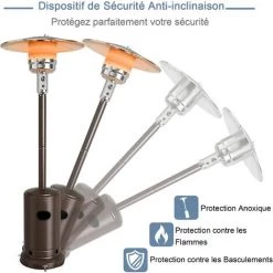 GOPLUS Parasol Chauffant Gaz En Fer,Chauffe-terrasse Etanche,Chauffage Extérieur Vertical Style Classique,Chauffage Gaz Terrasse,Extérieur Pour Jardin,Camping, Barbecue (Bronze) -Chauffage d'extérieur Soldes 57205695 2