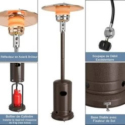 GOPLUS Parasol Chauffant Gaz En Fer,Chauffe-terrasse Etanche,Chauffage Extérieur Vertical Style Classique,Chauffage Gaz Terrasse,Extérieur Pour Jardin,Camping, Barbecue (Bronze) -Chauffage d'extérieur Soldes 57205695 4