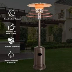 GOPLUS Parasol Chauffant Gaz En Fer,Chauffe-terrasse Etanche,Chauffage Extérieur Vertical Style Classique,Chauffage Gaz Terrasse,Extérieur Pour Jardin,Camping, Barbecue (Bronze) -Chauffage d'extérieur Soldes 57205695 5