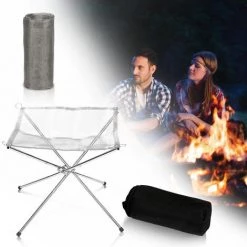 SWANEW Foyer Corbeilles Et Bacs à Feu Filet En Acier Inoxydable Patio Corbeilles à Feu Bac à Feu Extérieur Pliable Extérieur 56cm X 56cm - Argent
