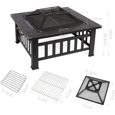 BAMNY Brasero Pour Jardin Terrasses BBQ Brasero Ménager Barbecue Pour Fête Et Foyer 81 * 81 * 44cm En Acier Noir Poêle Chauffant Brasero Foyer Four Carré (Brasero) 4 BAMNY Brasero Pour Jardin Terrasses BBQ Brasero Ménager Barbecue Pour Fête Et Foyer 81 * 81 * 44cm En Acier Noir Poêle Chauffant Brasero Foyer Four Carré (Brasero) – Image 2