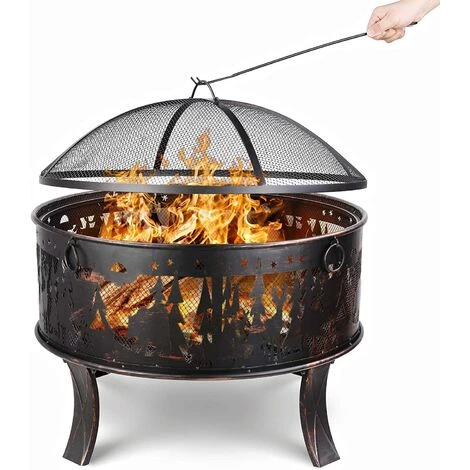 AICOK Brasero De Jardin, 69x69x65cm, 27 '' Cheminée Exterieur, Grille Poker Et Charbon De Bois, Pour Chauffage / Barbecue, Bol à Feu Pour Le Jardin, Terrasse Et Plage, Motif D'Elan, Grand Cadeau 3 AICOK Brasero De Jardin, 69x69x65cm, 27 '' Cheminée Exterieur, Grille Poker Et Charbon De Bois, Pour Chauffage / Barbecue, Bol à Feu Pour Le Jardin, Terrasse Et Plage, Motif D'Elan, Grand Cadeau