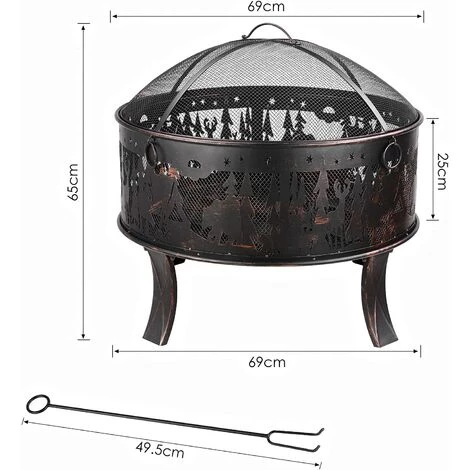 AICOK Brasero De Jardin, 69x69x65cm, 27 '' Cheminée Exterieur, Grille Poker Et Charbon De Bois, Pour Chauffage / Barbecue, Bol à Feu Pour Le Jardin, Terrasse Et Plage, Motif D'Elan, Grand Cadeau 4 AICOK Brasero De Jardin, 69x69x65cm, 27 '' Cheminée Exterieur, Grille Poker Et Charbon De Bois, Pour Chauffage / Barbecue, Bol à Feu Pour Le Jardin, Terrasse Et Plage, Motif D'Elan, Grand Cadeau – Image 2