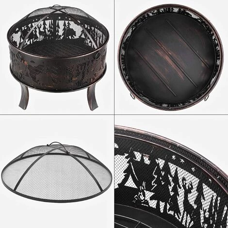 AICOK Brasero De Jardin, 69x69x65cm, 27 '' Cheminée Exterieur, Grille Poker Et Charbon De Bois, Pour Chauffage / Barbecue, Bol à Feu Pour Le Jardin, Terrasse Et Plage, Motif D'Elan, Grand Cadeau 6 AICOK Brasero De Jardin, 69x69x65cm, 27 '' Cheminée Exterieur, Grille Poker Et Charbon De Bois, Pour Chauffage / Barbecue, Bol à Feu Pour Le Jardin, Terrasse Et Plage, Motif D'Elan, Grand Cadeau – Image 4
