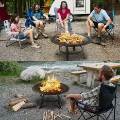 AICOK Brasero Exterieur Brasero Fer Laminé à Froid Foyer Poêle Chauffant Pour Terrasse Jardin Cour Avec Poker Gril Couvercle Noir 54 X 54 X 50cm -Chauffage d'extérieur Soldes 58124937 4