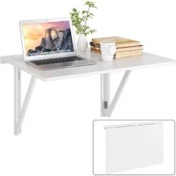 AICOK Table Murale Rabattable En Bois, Table De Cuisine, Table à Manger En Bois Bureau D'ordinateur Suspendu 80x60cm 80x60cm –Blanc