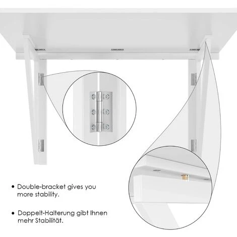 AICOK Table Murale Rabattable En Bois, Table De Cuisine, Table à Manger En Bois Bureau D'ordinateur Suspendu 80x60cm 80x60cm –Blanc 5 AICOK Table Murale Rabattable En Bois, Table De Cuisine, Table à Manger En Bois Bureau D'ordinateur Suspendu 80x60cm 80x60cm –Blanc – Image 3