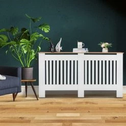 GRID COOL Couverture De Radiateur à Rayures Verticales En Panneau MDF E1 Ventilé De Conception Traditionnelle Simple Blanc L -Chauffage d'extérieur Soldes 58347145 5