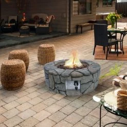 Braséro De Jardin à Gaz Chauffage Extérieur Effet Pierre Foyer 71 Cm Housse De Protection Roches De Lave Teamson Home HF09501AA-EU - Gris -Chauffage d'extérieur Soldes 58376326 4