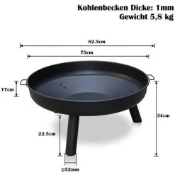 VINGO Bac à Feu 82cm Bac à Plantes Feu De Terrasse Grille Avec Poignées - Noir 10 VINGO Bac à Feu 82cm Bac à Plantes Feu De Terrasse Grille Avec Poignées - Noir -Chauffage d'extérieur Soldes 58417507 4