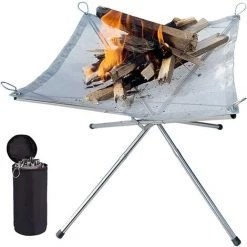 AIDUCHO Extérieur Portable Brasero De Jardin,Brasero Portable D'extérieur Pour Le Jardin, Rangement Facile, Pliable, En Acier Inoxydable, Pour Feu De Camp, Chauffage Extérieur, Cheminée-Grand : 56*56*43