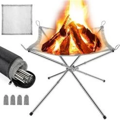 Fei Yu Foyer Extérieur Portable, Barbecue / Gril Pliable, Foyer De Camping, Avec Sac De Transport, Acier Inoxydable, Pour Patio, Camping, Jardin, Voyage (42 X 42