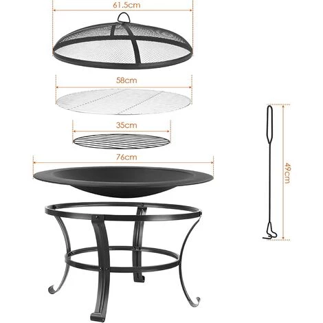 BAMNY Braséro Extérieur, Foyer De Jardin, Brasero De Jardin, Barbecue Grill Extérieur, Avec Poker Et Couvercle De Protection, Sûr Et Stable, Pour Camping, Feu De Camp, Jardin, 76X76X56cm 4 BAMNY Braséro Extérieur, Foyer De Jardin, Brasero De Jardin, Barbecue Grill Extérieur, Avec Poker Et Couvercle De Protection, Sûr Et Stable, Pour Camping, Feu De Camp, Jardin, 76X76X56cm – Image 2