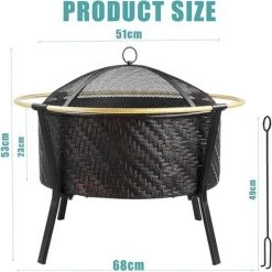 BAMNY Brasero Exterieur Ø 68 Cm, Brasero De Jardin Rond Avec Pare-étincelles Et Tisonnier - Bague Extérieure Anti-brûlure - Pour Camping/Patio/Cour/Fête 8 BAMNY Brasero Exterieur Ø 68 Cm, Brasero De Jardin Rond Avec Pare-étincelles Et Tisonnier - Bague Extérieure Anti-brûlure - Pour Camping/Patio/Cour/Fête -Chauffage d'extérieur Soldes 58832388 2