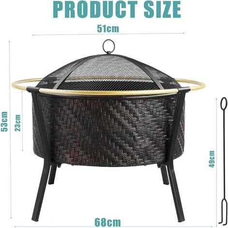 BAMNY Brasero Exterieur Ø 68 Cm, Brasero De Jardin Rond Avec Pare-étincelles Et Tisonnier - Bague Extérieure Anti-brûlure - Pour Camping/Patio/Cour/Fête 4 BAMNY Brasero Exterieur Ø 68 Cm, Brasero De Jardin Rond Avec Pare-étincelles Et Tisonnier - Bague Extérieure Anti-brûlure - Pour Camping/Patio/Cour/Fête – Image 2