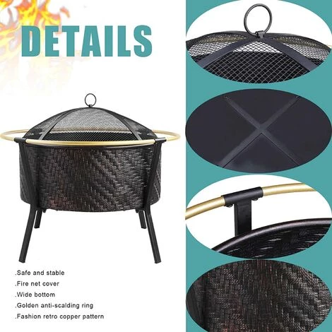 BAMNY Brasero Exterieur Ø 68 Cm, Brasero De Jardin Rond Avec Pare-étincelles Et Tisonnier - Bague Extérieure Anti-brûlure - Pour Camping/Patio/Cour/Fête 5 BAMNY Brasero Exterieur Ø 68 Cm, Brasero De Jardin Rond Avec Pare-étincelles Et Tisonnier - Bague Extérieure Anti-brûlure - Pour Camping/Patio/Cour/Fête – Image 3