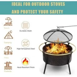 BAMNY Brasero Exterieur Ø 68 Cm, Brasero De Jardin Rond Avec Pare-étincelles Et Tisonnier - Bague Extérieure Anti-brûlure - Pour Camping/Patio/Cour/Fête 10 BAMNY Brasero Exterieur Ø 68 Cm, Brasero De Jardin Rond Avec Pare-étincelles Et Tisonnier - Bague Extérieure Anti-brûlure - Pour Camping/Patio/Cour/Fête -Chauffage d'extérieur Soldes 58832388 4