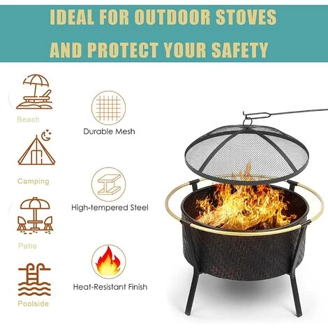 BAMNY Brasero Exterieur Ø 68 Cm, Brasero De Jardin Rond Avec Pare-étincelles Et Tisonnier - Bague Extérieure Anti-brûlure - Pour Camping/Patio/Cour/Fête 6 BAMNY Brasero Exterieur Ø 68 Cm, Brasero De Jardin Rond Avec Pare-étincelles Et Tisonnier - Bague Extérieure Anti-brûlure - Pour Camping/Patio/Cour/Fête – Image 4