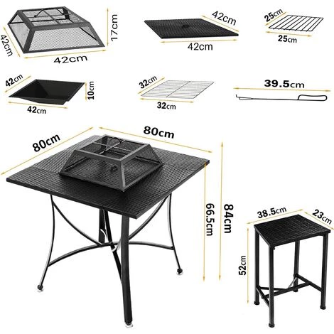BAMNY Table Braséro Extérieur Avec 4 Chaises, Braséro Barbecue, Table De Barbecue Terrasse,Chauffage Foyer De Jardin,avec Grill/Pare-Étincelles/Fourche à Feu/Couvercle Assorti,pour Fete/Patio/Cour 4 BAMNY Table Braséro Extérieur Avec 4 Chaises, Braséro Barbecue, Table De Barbecue Terrasse,Chauffage Foyer De Jardin,avec Grill/Pare-Étincelles/Fourche à Feu/Couvercle Assorti,pour Fete/Patio/Cour – Image 2