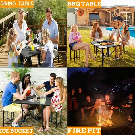 BAMNY Table Braséro Extérieur Avec 4 Chaises, Braséro Barbecue, Table De Barbecue Terrasse,Chauffage Foyer De Jardin,avec Grill/Pare-Étincelles/Fourche à Feu/Couvercle Assorti,pour Fete/Patio/Cour 7 BAMNY Table Braséro Extérieur Avec 4 Chaises, Braséro Barbecue, Table De Barbecue Terrasse,Chauffage Foyer De Jardin,avec Grill/Pare-Étincelles/Fourche à Feu/Couvercle Assorti,pour Fete/Patio/Cour – Image 5