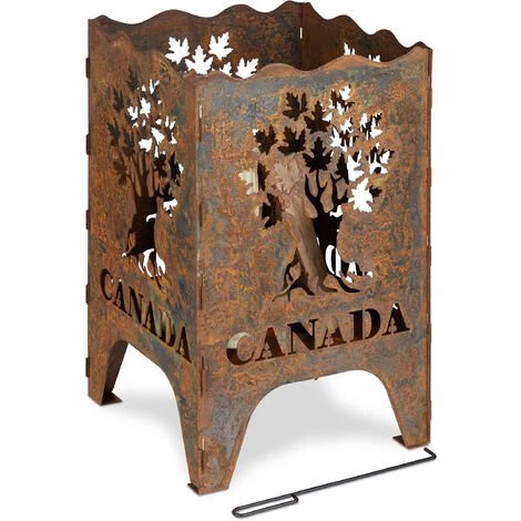 Relaxdays Brasero à Motifs, Panier à Feu XXL, HLP : 71,5x46x46 Cm, Acier Corten, Aspect Rouille, Pour Extérieur, Marron 3 Relaxdays Brasero à Motifs, Panier à Feu XXL, HLP : 71,5x46x46 Cm, Acier Corten, Aspect Rouille, Pour Extérieur, Marron