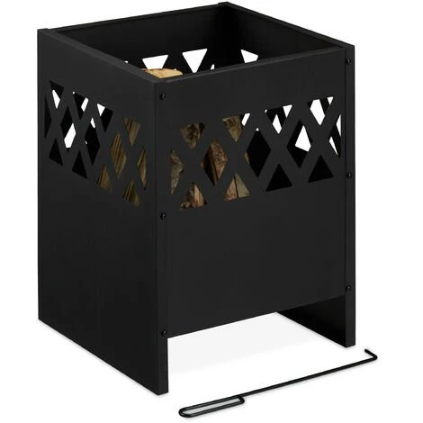 Relaxdays Brasero, Vasque Feu Avec Tisonnier Et Grille, HLP : 53,5 X 40 X 40 Cm, Foyer Feu Jardin Et Terrasse, Noir 3 Relaxdays Brasero, Vasque Feu Avec Tisonnier Et Grille, HLP : 53,5 X 40 X 40 Cm, Foyer Feu Jardin Et Terrasse, Noir