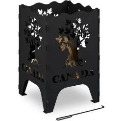 Relaxdays Brasero à Motifs, Vasque Feu XL Carré, HLP: 71,5x46x46 Cm, Acier, Foyer à Feu Pour L’extérieur, Noir
