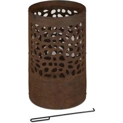 Relaxdays Brasero Avec Pare-étincelles, Tisonnier Et Grille De Foyer, Extérieur, H X D : 60x37 Cm, Acier Corten, Marron -Chauffage d'extérieur Soldes 58968566 2