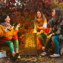 Relaxdays Brasero Avec Pare-étincelles, Tisonnier Et Grille De Foyer, Extérieur, H X D : 60x37 Cm, Acier Corten, Marron -Chauffage d'extérieur Soldes 58968566 4