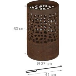 Relaxdays Brasero Avec Pare-étincelles, Tisonnier Et Grille De Foyer, Extérieur, H X D : 60x37 Cm, Acier Corten, Marron -Chauffage d'extérieur Soldes 58968566 5