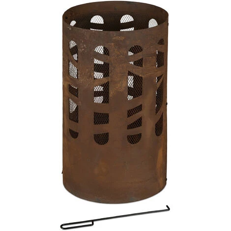 Relaxdays Brasero, Acier Corten, Grille Foyer, Tisonnier, Pare-étincelles, HxD: 60x37 Cm, Aspect Rouille, Jardin, Marron 4 Relaxdays Brasero, Acier Corten, Grille Foyer, Tisonnier, Pare-étincelles, HxD: 60x37 Cm, Aspect Rouille, Jardin, Marron – Image 2