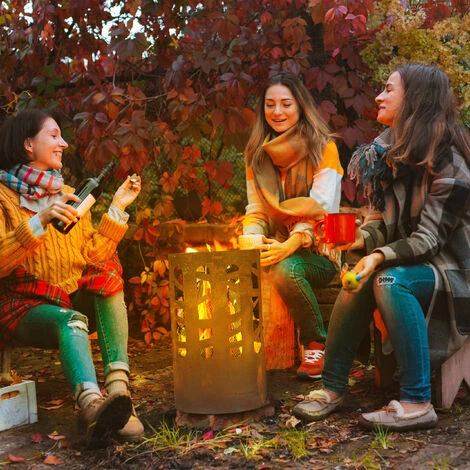 Relaxdays Brasero, Acier Corten, Grille Foyer, Tisonnier, Pare-étincelles, HxD: 60x37 Cm, Aspect Rouille, Jardin, Marron 6 Relaxdays Brasero, Acier Corten, Grille Foyer, Tisonnier, Pare-étincelles, HxD: 60x37 Cm, Aspect Rouille, Jardin, Marron – Image 4