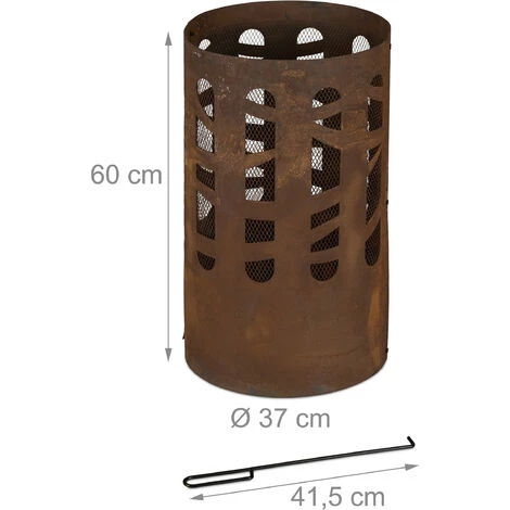 Relaxdays Brasero, Acier Corten, Grille Foyer, Tisonnier, Pare-étincelles, HxD: 60x37 Cm, Aspect Rouille, Jardin, Marron 7 Relaxdays Brasero, Acier Corten, Grille Foyer, Tisonnier, Pare-étincelles, HxD: 60x37 Cm, Aspect Rouille, Jardin, Marron – Image 5
