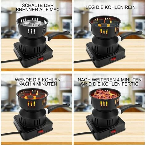 OUSUDELA Allume-charbon électrique, Barbecue à Charbon électrique, Chalumeau à Charbon, Grille-chicha, Plaque Chauffante, Accessoire Noir Avec Poignée De Transport Et Grille De Charbon 6 OUSUDELA Allume-charbon électrique, Barbecue à Charbon électrique, Chalumeau à Charbon, Grille-chicha, Plaque Chauffante, Accessoire Noir Avec Poignée De Transport Et Grille De Charbon – Image 4