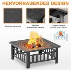Devoko Bol à Feu, Carré En Fer Pour Terrasse De Jardin Extérieur -Chauffage d'extérieur Soldes 59657365 2