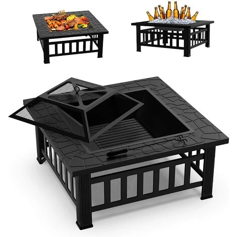 GALOZZOIT Brasero, Brasero Exterieur Terrasses, 82 X 82 X 44 Cm Noir Brasero Fonte Avec Couvercle En Maille Poker Pour Jardin, Foyer Et Barbecue 3 GALOZZOIT Brasero, Brasero Exterieur Terrasses, 82 X 82 X 44 Cm Noir Brasero Fonte Avec Couvercle En Maille Poker Pour Jardin, Foyer Et Barbecue